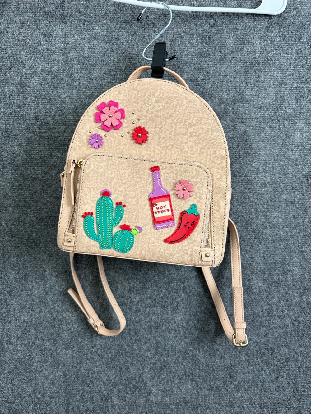 kate spade Beige Mini Backpack with Floral, Cactus & Chili Patches